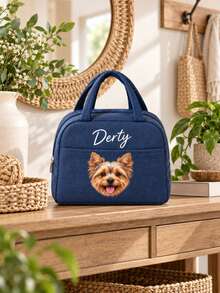 Personalized Pet Photo And Name Lunch Bag/Lunch Box, Custom Corduroy Lunch Box (Customizable Name), Suitable For Work, Travel And School. Suitable For Lunch Tote Bag, Back To School Gift - Multicolor - View 9