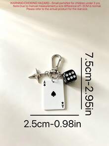 1pc/3pcs Vintage Spade & Heart Poker Dice Keychain, Premium Multi-Element Pendant, Four-Pointed Star Personalized Joker Card Bag Charm - Multicolor - View 8