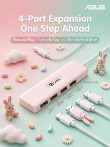 ASUS HA402 USB 分線器，USB 擴充塢轉換器，USB 2.0，小巧便攜，高性能晶片，即插即用，適用於桌上型電腦、筆記型電腦 - 查看 1
