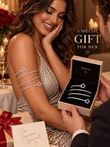 XYHEALER 1pc Rhinestone Arm Cuff Bracelet For Women, Sparkling Crystal Spiral Armlet With Star And Flower Details, Elegant Statement Jewelry For Party Wedding - Multicolor - View 3