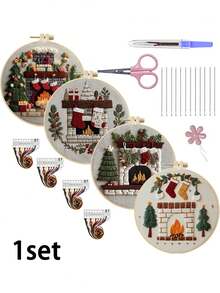 1 Set Christmas Handmade Embroidery Kit, Suitable For Beginners, DIY Handmade Material Pack, Colorful Fabric, Seasonal Artwork, Suitable For Holiday Gifts, Home Decor, Office Handmade Art, Gifts For Friends Or Family - Multicolor - View 5