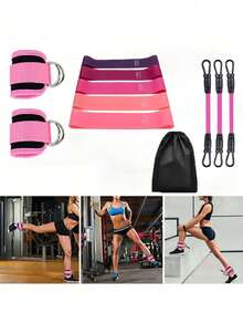 Set 4 Pcs Pita Resistensi Pinggul, Termasuk Tali Pergelangan Kaki, Tali Ketegangan Pinggul & Kaki, Pembentuk Pinggang, Mesin Kabel, Kit Pelatihan Pita Elastis Pengangkat Pinggul dan Pergelangan Kaki - MultiWarna - View 5