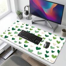 White Background Green Heart Pattern Gaming Mouse Pad, Non-Slip Rubber Desk Mat, Smooth Sliding Surface, Suitable For PC Laptop Office Home, Fresh Abstract Art Decor, Back To School Supplies - A - View 6