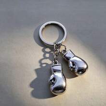 Cool Realistic Boxing Gloves Keychain, Solid Metal 3D Dual Boxing Gloves Key Ring, Sports Fitness Pendant Accessory, Perfect Birthday Gift For Boxing Fans And Fitness Enthusiasts, Portable Key Accessory Suitable For Gym Backpacks And Car Keys, Novelty Gift For Male Boxers - Silver - View 3