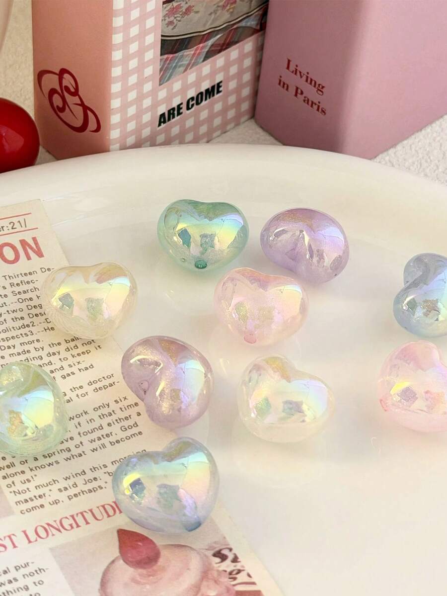 10/20pcs Acrylic Glitter Heart Beads 22mm For DIY Handmade Keychain Phone Chain Pendant Decoration - Fine Glitter Heart - View 1