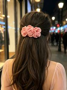 2/1pc French Gentle Pink 3D Fabric Rose Hair Clip Flower Spring Snap Clip Fall Style Dating Evening Party Half-Up Hairstyle Romantic Atmosphere Head Accessory - Multicolor - View 1