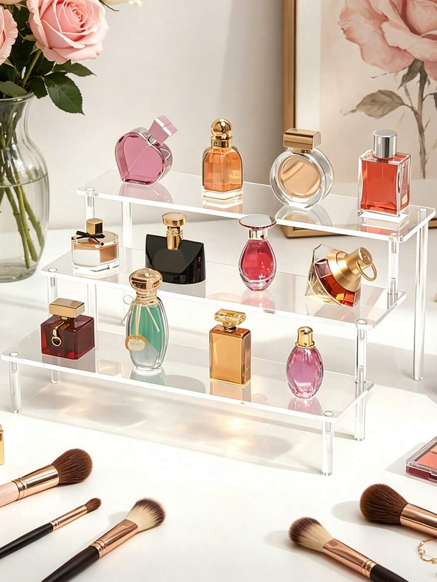 1pc Acrylic Cosmetic Storage Box, Multi-Layer Transparent Display Rack, Suitable For Perfume, Skincare, Makeup, Ideal For Vacation Beach, Bathroom Storage, Bedroom Storage. - Multicolor - View 1