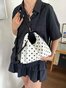 Tas Ransel Polkadot Kapasitas Besar, Tas Komuter Modis, Tas Selempang, Tas Bahu Tote yang Dapat Dipersonalisasi - Hitam dan Putih - View 2