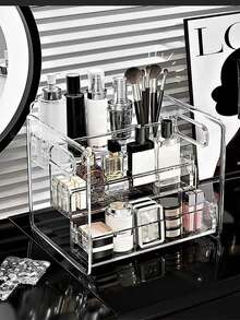 1/2Pcs Clear Desktop Storage Box, 3-Tier Cosmetic Display Organizer, Makeup Skincare Perfume Holder, Vanity Dresser Decor, Ideal Gift For Girlfriend - Clear - View 6