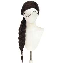 34-Inch Dark Brown Side-Braided Anime Cosplay Wig (Glasses Included) – Unisex Synthetic Pre-Braided Ponytail Wig; Ideal For Halloween, Carnivals, And Parties; A Great Gift For Cosplayers And Anime Fans - Brown - View 3