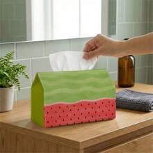 1pc Tissue Box Storage Organizer, Minimalist Pattern - Watermelon Slice Design, Durable Polyester Fabric, Available In Two Sizes, Multi-Functional Napkin Dispenser, Suitable For Home, Car And Party Decoration, Tissue Box Holder, Napkin Box, Tissue Box Cover - A - View 6