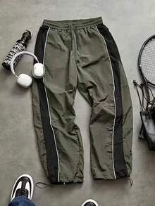 Men's Athletic Sports Pants, Long Pants, Line & Color Block Design, Drawstring Waistband, Elastic Waistband, Multiple Colors, Couple Gift - Green - View 1