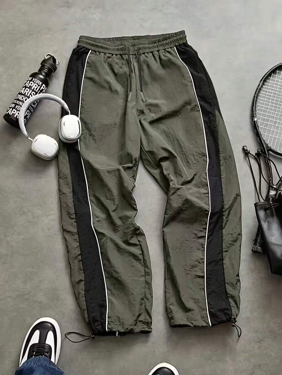 Men's Athletic Sports Pants, Long Pants, Line & Color Block Design, Drawstring Waistband, Elastic Waistband, Multiple Colors, Couple Gift - Green - View 1