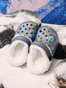 1 Pair Boys' Autumn/Winter Robot Print Thermal Lined Fashion Warm Lightweight Clog Shoes - Dark Grey - View 2