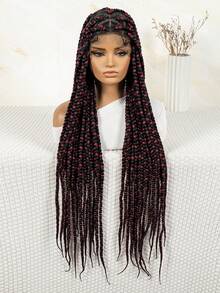 32 Inch Front Lace Synthetic Wig, Women's Fashion Braided Wig, High Density, Full Lace Area, Heat Resistant Synthetic Wig, Soft And Comfortable, Suitable For Daily Wear, Colorful Gradient Braided Women's Synthetic Wig Halloween, Cosplay - Piano Color - View 13