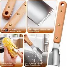 1/2pcs Wooden Handle Corn Stripper Tool, Stainless Steel Corn Kernel Remover With Riveted Handle, Manual Corn Peeler & Cob Scraper For Fresh Corn, Kitchen Cooking Tool - Multicolor - View 6
