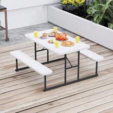 Picnic Table, Rectangular HDPE Outdoor Table Bench Set - Green - View 10