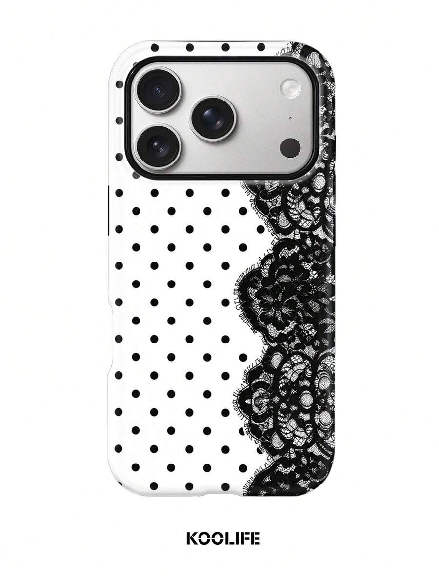 Koolife Lace Printed Phone Case, Smooth Hard Shell Design, Made Of TPU And Printing Material, Scratch-Resistant Durable Shockproof, Compatible With IPhone 11, 12, 13, 14, 15, 16, 17, 18 Series (Including Pro And Pro Max Versions), Great Gift Choice - Black and White - View 1