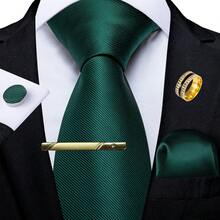 5Pcs Men Simple Green Tie Pocket Square Cufflinks Tie Clip Ring Set, Cufflinks Pattern Random For Wedding - Green - View 2