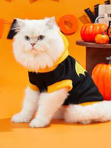 LUCKIE PAW 1pc Halloween Spider & Bat Pattern Pet Sleeveless Hoodie, Anti-Flea, Reduce Shedding, Warm & Breathable, Suitable For Small & Large Dogs And Cats, Indoor & Outdoor Use - Multicolor - View 4