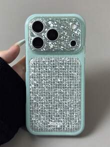 Casing Ponsel Anti Guncangan Bertekstur Payet Rhinestone Tidak Beraturan Berkilau dengan Pola Kisi-kisi, Kompatibel dengan iPhone 18 Pro Max 18 Pro 17 Pro Max 17Pro 17 16 Pro Max 15 Pro Max 14ProMax 13 Pro Max 16 15 14 Pro Mewah Berkilau, Melindungi Lensa Kamera, Anti Jatuh, Penutup Belakang Lembut, Gaya Y2K, Casing untuk Wanita - Mint Green - View 3