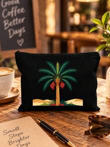 Date Palm Tree Print Makeup Bag, Portable Zipper Cosmetic Pouch, Desert Style Travel Toiletry Storage Bag For Women,Middle Eastern Style,Boho Desert Pattern,Arabic Style, Lightweight, Multi‑Purpose, Gift For Her, Daily Cosmetic Storage - Multicolor - View 4