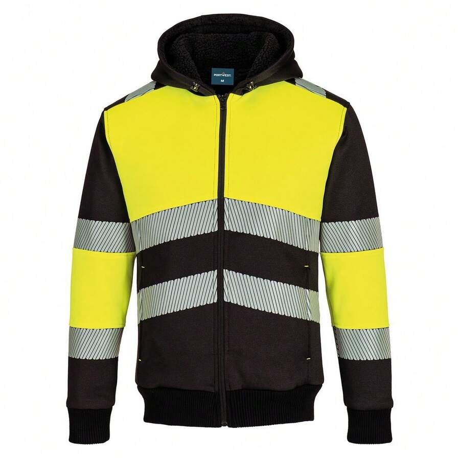 Portwest Mens PW3 Class 1 High-Vis Full Zip Hoodie - Yellow/Black - View 1