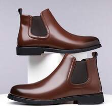 Men's Snake Skin Faux Leather Chelsea Boots Square Toe Elastic Side Ankle Boots Low Chunky Heel Casual Autumn/Winter Dress Shoes - Brown - View 4