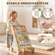 Wooden Baby Walker With Wheels, Adjustable Speed, Building Blocks For Toddlers 18 Months And Up. - 1 - View 2