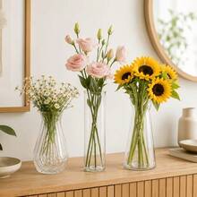 3PCS Transparent Plastic Vase Set, 2 Styles Mini Transparent Vases Suitable For Fresh Flowers, Artificial Flowers And Dried Flowers, Wedding Party Living Room Bedroom Dining Table Shelf And Home Decor Tabletop Centerpiece, Lightweight And Reusable Vase Set - White - View 3
