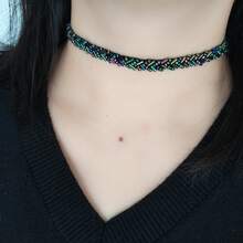 1pc Fashionable Minimalist Versatile Personalized Handmade Beaded Magnetic Choker Iridescent Neck Strap Necklace Women Accessory Decoration Suitable For Daily Wear - Black - View 5