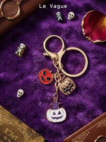 Halloween Spooky Pumpkin Gold Keychain & Bag Charm - Cute Enamel Jack-O'-Lantern Purse Pendant Accessory For Festival Style - Multicolor - View 2