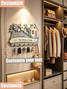 Estante de llaves de madera personalizado montado en la pared, ganchos de llaves familiares de varias capas, estante de almacenamiento de entrada personalizado, soporte de llaves colgante en la pared, adecuado para el vestíbulo, el pasillo y el hogar, regalo de inauguración de la casa, decoración de bienvenida al hogar - Multicolor - Ver 3
