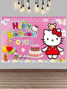 Fashion Sanrio Hello Kitty Birthday Banner Backdrop, Large Size Party Background Decor, Distinctive Pink Lace Texture Base, Kitty Character, Gift And - Multiple Styles - View 6