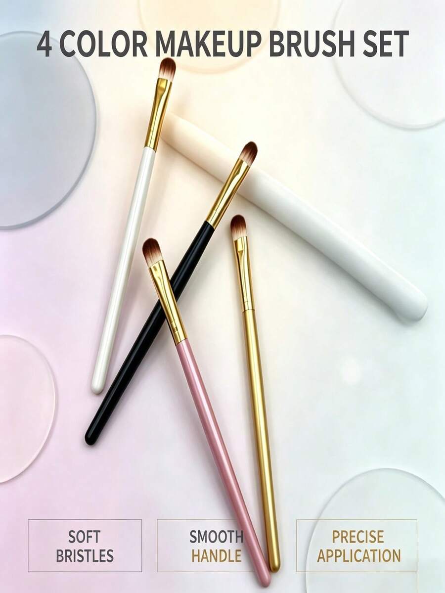4Pcs Eyeshadow Blending Makeup Brush Set, Soft Synthetic Bristles Multi Color Handle Cosmetic Eye Brushes For Daily Makeup
