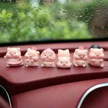 6pcs Creative Cute Ballet Peach Pig Car Desktop Ornament/DIY Healing Office Decor Mini Desktop Car Figurine - Peach Piggy - View 4