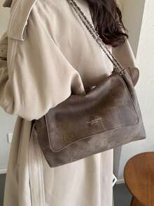 Tas Tangan Wanita Bergaya Vintage, Tas Bahu Rantai Serbaguna Musim Gugur/Dingin, Tas Tote Selempang Kapasitas Besar, Cocok untuk Perjalanan Kerja/Pergi ke Kantor, - Kopi - View 9