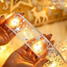 LED Ribbon String Lights, Battery Powered, For Christmas Tree Decoration, Double-Layer Gold Foil Satin String Lights - New Year, Valentine's Day, Indoor Use Holiday Atmosphere Decoration - Battery Box Ribbon - View 18