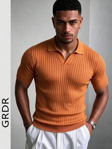 GRDR Men's Summer Knit Polo Shirt, Solid Color Short Sleeve Knitted Collar, Suitable For Summer Outings, Essential For Fashionable Outfit - Orange - View 12