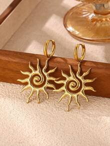 1 Pair Fashion Sun Earrings For Women Gold Color Stainless Steel Earrings Summer Travel Party Jewelry Gifts - Gold 2 - View 11