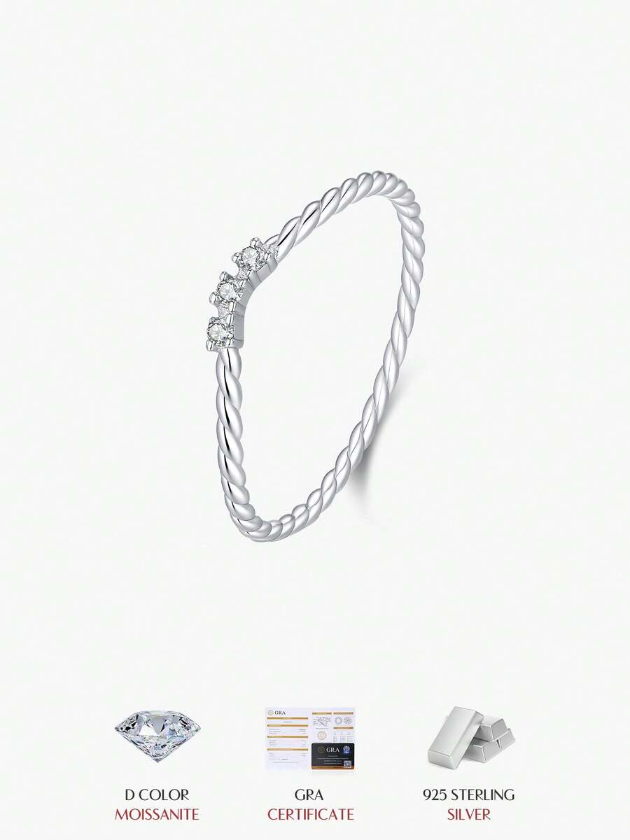 MODIAN D Color Moissanite Stacking Ring 925 Sterling Silver Twisted Rope Thin Braided Finger Ring Fine Jewelry For Women - Silver - View 1