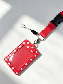 1pc Polka Dot Print PU Leather ID Card Holder With Matching Adjustable Lanyard, Student Campus Bus Access Card Protector, Can Store Student ID, Meal Card, Bus/Metro Card, Access Card, Protects Cards And Can Be Used As Bag Charm, Campus Daily Commute Accessory - Rectangle - View 6
