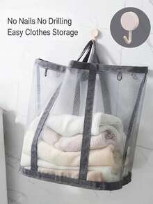 Extra Large Foldable Mesh Laundry Basket With Handle- Robust Laundry Bags, Portable Storage Bag, Garment Bag, Hook, Suitable For Clothing Storage, Home, Travel And Laundry Room, Bedroom And Bathroom, Camping Use. Space-Saving, Rectangular Design | Laundry Basket, Laundry Bin, Back To School, Christmas, Halloween Gift - Multicolor - View 9