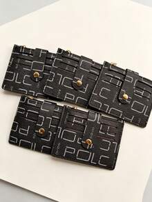 Letter Print Slim Card Holder, Portable Small Card Wallet, Coin Purse, Key Ring Card Holder - Multicolor - View 5