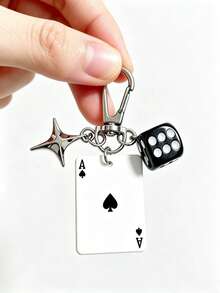1pc/3pcs Vintage Spade & Heart Poker Dice Keychain, Premium Multi-Element Pendant, Four-Pointed Star Personalized Joker Card Bag Charm - Multicolor - View 7