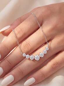 ESBERRY 1 buah Kalung Moissanite, Kalung Liontin 7 Batu Elegan 0,5ct Berbentuk Senyum, Cocok untuk Pesta dan Pemakaian Sehari-hari Wanita - Perak - View 5