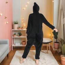 Pijama Mono de Personaje Dragón Negro con Cola para Adultos, Cálido para Otoño e Invierno, Disfraz Festivo de Navidad, Excelente Opción de Regalo de Pareja - Negro - Ver 10