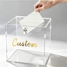 [Customized]Personalized Acrylic Card Box, Elegant Transparent Card Box With Lock, Suitable For Weddings, Birthday Parties, Graduation Ceremonies And Special Occasions, Card Storage Box - 1PC - View 1
