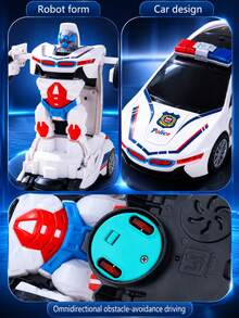 1pc Fully Automatic Transforming Police Car Kids Toy, Light & Music Electric Omnidirectional Robot Model, Cool Educational Toy, Suitable Birthday Gift For Boys - Multicolor - View 9