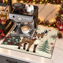 1pc Christmas Themed Printed Pattern Dish Drying Mat, Kitchen Countertop Bowl & Plate Rubber Bottom Drying Pad, Party Decoration, Super Absorbent Hidden Stain Dish Drying Mat, Soft Diatomaceous Earth With Rubber Backing Multi-Functional Kitchen Home Mat, Quick Dry Mat For Coffee Machine & Dish Rack, Kitchen Countertop Coffee Mat & Dish Drying Pad - LL LSD009 - View 3